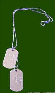 set of USA Military Army Tag Dog Tags Necklace Chain  