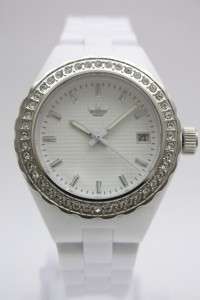 New Adidas Small Cambridge Women Crystal White Glossy Band Watch 35mm 