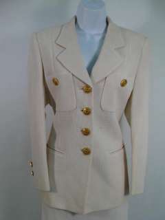 RENA LANGE Classic Cream Wool Skirt Suit Set Sz 38  