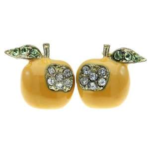    Gorgeous Crystal Bite Size Golden Apple Stud Earrings Jewelry