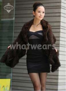 Womens Luxurious Real Mink Fur Warm Shawl/Coat/Cape 4 colors Brown P68 