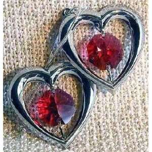  Ruby Red Swarovski Crystal & Silver Two Hearts Ornament or 