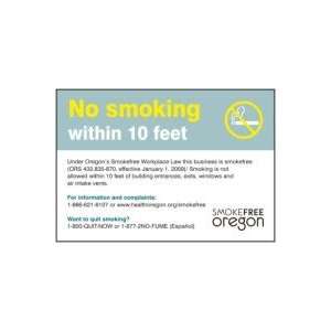  Labels NO SMOKING WITHIN 10 FEET UNDER OREGONS SMOKE FREE 
