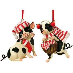   Country Heritage Black & White Pig Christmas Ornaments