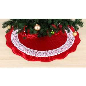   Homespun Holiday 52in Tree Skirt Quilted Red Satin with White Sheer