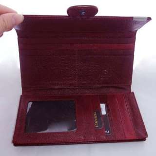 Womens Dark wine red Genuine Leather Clutch Wallet Purse ID Card Free 