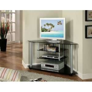  Black Tinted Glass & Metal Corner TV Stand