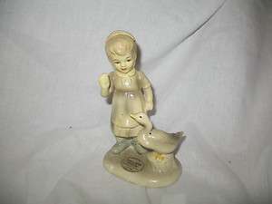 Vintage Little Girl with Duck Figurine Bone China Finish Inarco  
