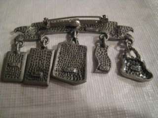 JJ Jonette Jewelry Born To Shop Hanging Charm Pin Pewter? Silver 