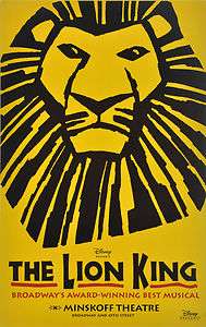 THE LION KING BROADWAY WINDOW CARD   MINSKOFF THEATRE  