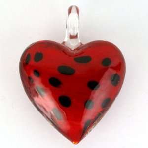   33mm Red Heart Glass Pendant with Black Spots Arts, Crafts & Sewing