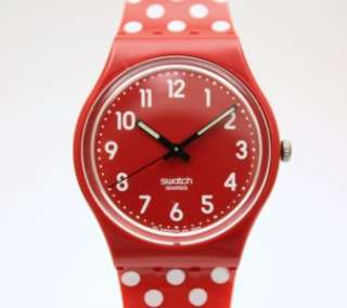 New Swatch Originals Berry Dots Red Plastic Band Watch 35mm GR154K $50 