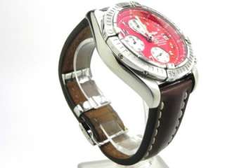 BREITLING CHRONOMAT EVOLUTION MENS WATCH RED DIAL & BROWN STRAP W 