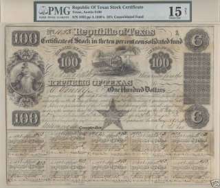 1840 Republic of Texas Certificate of Stock Just in Time for the 