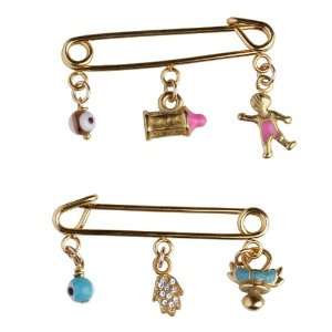  Evil Eye Baby Safety Pin Guardian Lucky Charm Gold Pink 