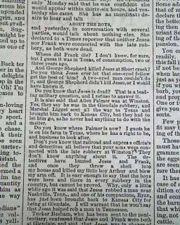   THE KID Life & Murders & JESSE JAMES Gang 1881 Old Newspaper  