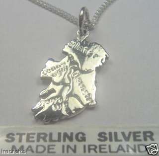 Irish Made Sterling Silver Ireland Map Pendant Necklace  