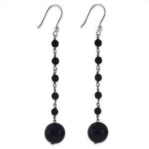   Earrings in White 925 Silver with Onyx, form Sphere, weight 2.2 grams