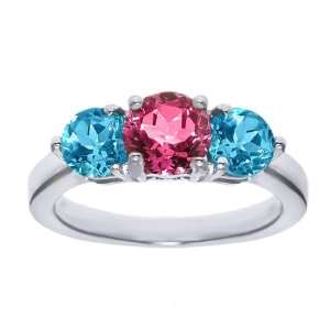  2.00 Ct 3 Stone Pink Blue Topaz Sterling Silver Ring 