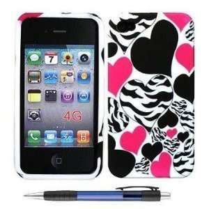 Hot Pink Black Heart Zebra Design Protector Soft Case Cover for Apple 