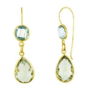   Gold Earrings Green Amethyst and B.t Blue Topaz   JewelryWeb Jewelry