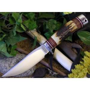 Custom Bark River Sharptail Skinner Knife w/Leather and Genuine Stag 