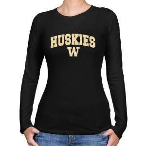 UW Huskies Tee Shirt  Washington Huskies Ladies Black Logo Arch Long 