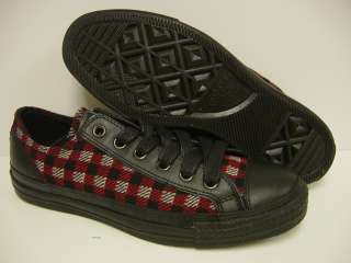   Sz 6 CONVERSE Overlay Plaid Ox 111143 Black Red Sneakers Shoes  