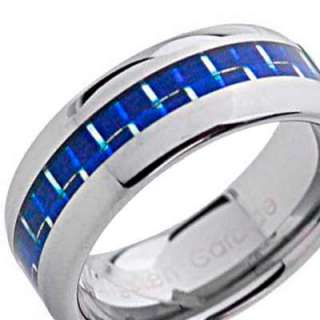 Tungsten Carbide Blue Carbon Fiber His/Hers Band Ring  