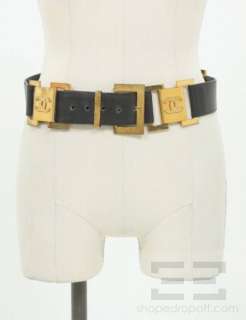 Chanel Black Leather & Gold Square Monogram Belt Season 29, Size 35/84 
