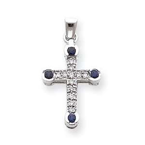  14k White Gold Diamond & Sapphire Cross Pendant Jewelry