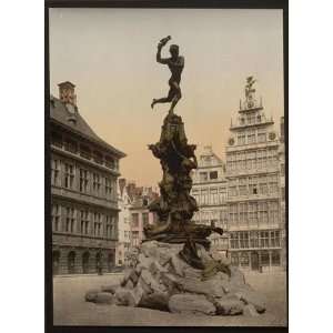  Photochrom Reprint of Brabo monument, Antwerp, Belgium 