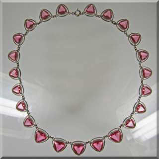 Vintage Silver Tone and Pink Rhinestone Necklace ~  ~  