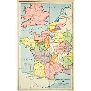  Lithograph Map Chief District Feudal France England Europe Brittany 
