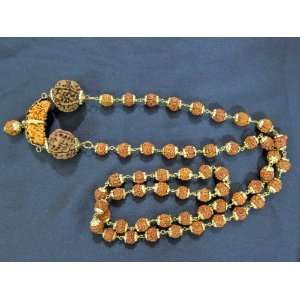   Mala of 54 + 1 Beads with Golden Caps with Five Mukhi Rudraksha Beads