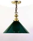 Brass Ceiling Light Fixture w/ Large Green & White Cased Glass Shade