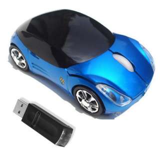 New USB Blue Car Wireless Mouse 800DPI Optical with USB Receive For PC 