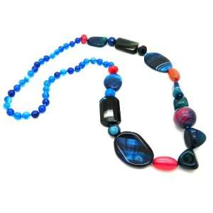  Blue and Maroon Agate Bead Fashion Necklace Jewelry