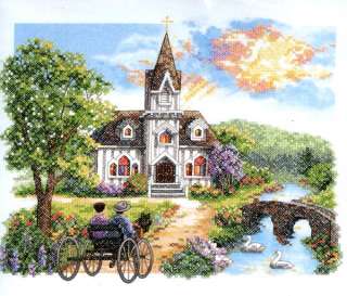Dimensions Stamped Cross Stitch kit 14 x 12 ~ COUNTRY CHURCH #03227 