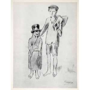   Boys Poor Hat Jacket Art Sketch Beggar Poverty   Original Halftone