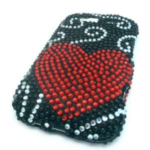  HTC Wildfire S Black Red Coral Heart Bling Gem Jewel Case 