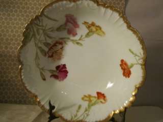 Beautiful Antique Limoges France Serving Bowl Handpainted Flowers Gold 
