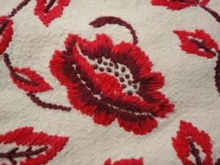   Antique EMBROIDERED REDWORK Tablecloth 58x45 Linen & Cotton blend