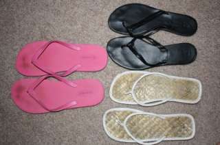 pair FLIP FLOPS LOT shoes ROXY old navy white pink sandals 10 11 