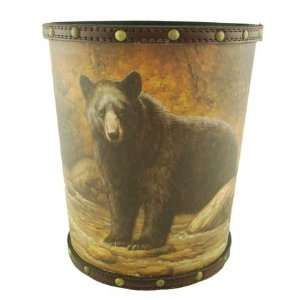  Bear Wastebasket with Leather Accents, 10 inch