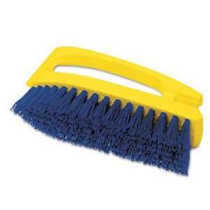  Handle Scrub Brush, 6 Brush, Yellow Plastic Handle/Blue Bristles 