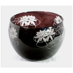  Correia Designer Art Glass, Bowl Blk/wht Waterlilies