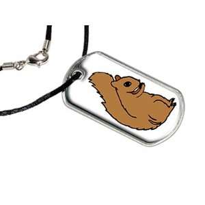 Squirrel   Military Dog Tag Black Satin Cord Necklace