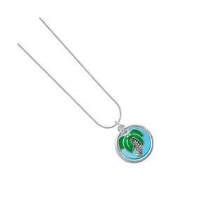  Large Palm Tree Hot Blue Pearl Acrylic Pendant Snake Chain 