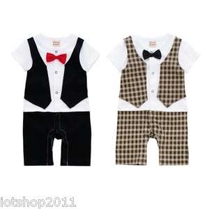 New baby bowtie vest layered romper tartan onepiece #208  